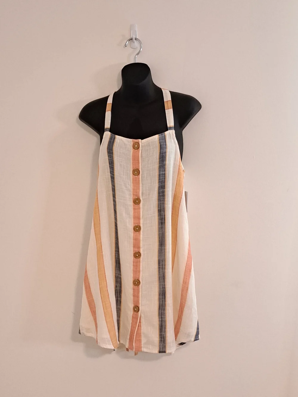 O'Neill Drey Multi Striped Dray Mini Dress Cross Back Straps Size Small NWT - Picture 6 of 10